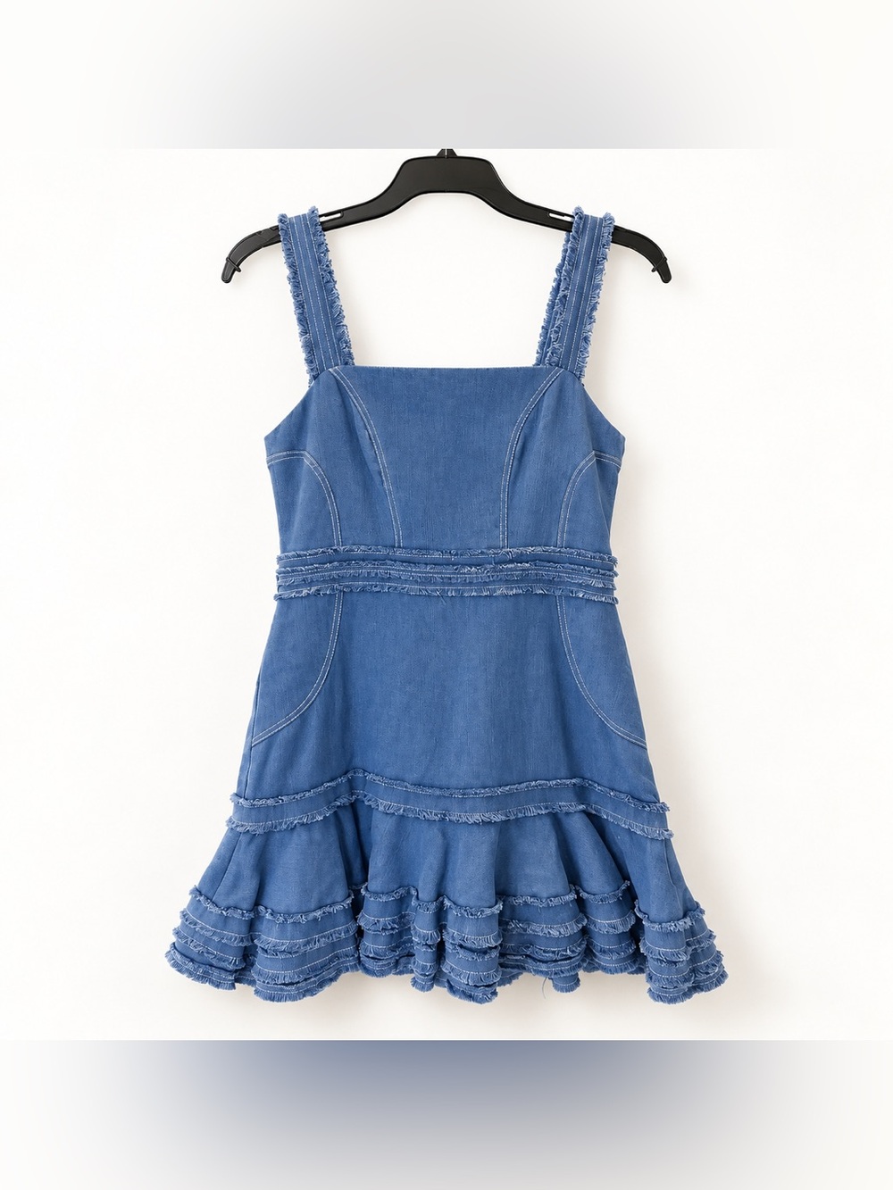 Alexis Blue Linen Blend Ruffle Mini Dress Size S
